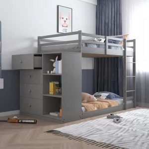 Gaston Grey Twin Twin Bunk Bed with storage bd