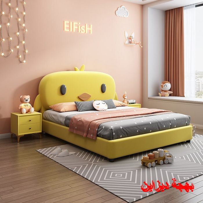 غرفة نوم اطفال ذكور السرير من اللون الاصفر
