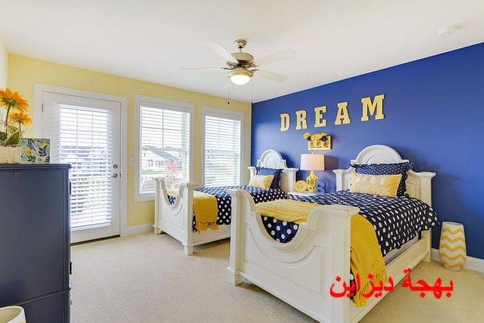 غرفة نوم اطفال ذكور من اللون الاصفر و الازرق