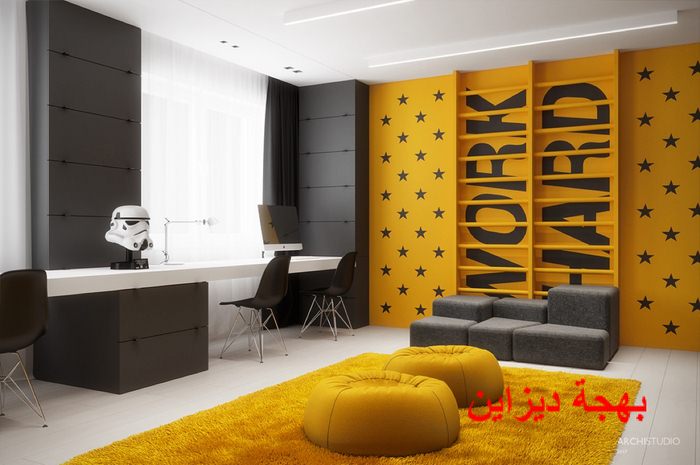 غرفة نوم اطفال رمادى مع اصفر غاية في الجمال و الروعة