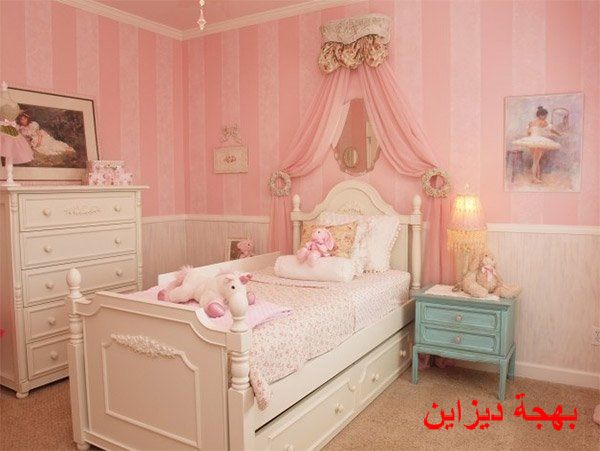 غرفة نوم اطفال روز مع اللون الابيض