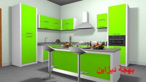 مطبخ الوميتال باللون الفسفورى مع اللون الابيض للمساحات الصغيرة