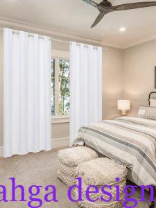 ستارة طويلة باللون الابيض لغرفة النوم