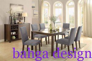 سفرة خشب زان بني مع 6 كراسي باللون الرمادي شيك