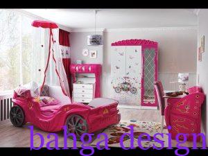 غرف نوم اطفال مودرن السرير علي شكل سيارة حمراء