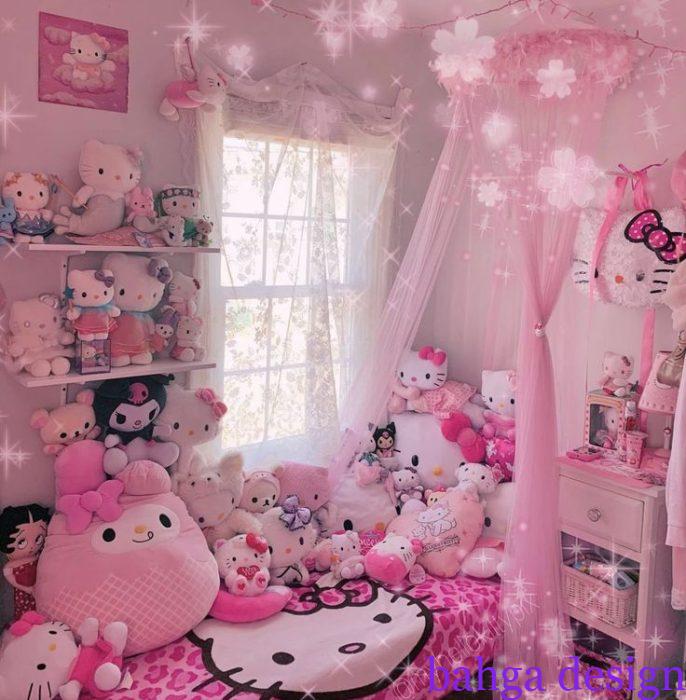 غرف نوم رائعة للاطفال علي شكل قطة باللون الروز
