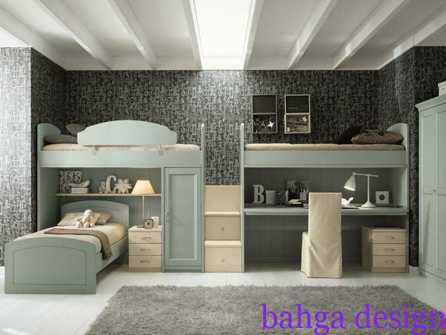 غرف نوم للاطفال ثلاثية خشب باللون المينت رائعة