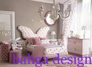 غرفة اطفال بنات رسومات السرير علي شكل فراشة