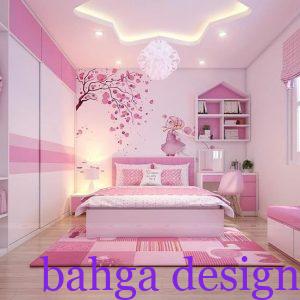 غرفة اطفال بنات رسومات باللون الابيض و الروز روعة