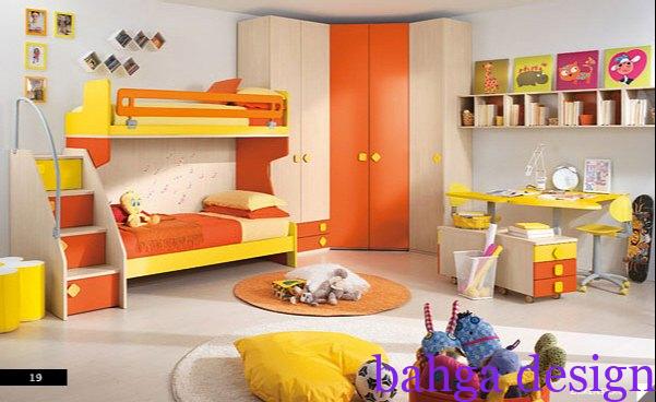 غرفة مودرن للاطفال باللون الاصفر و البرتقالي جميل جدا