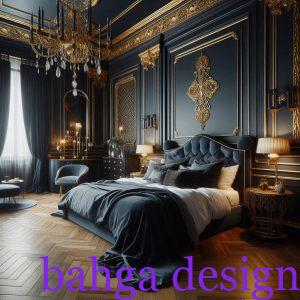 غرفة نوم ازرق مع ذهبي