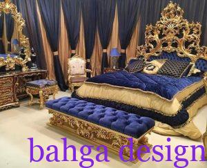 غرفة نوم ازرق مع ذهبي بتصميم اكثر من رائع