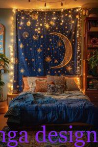 غرفة نوم ازرق مع ذهبي بتصميم رائع و جميل