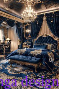 غرفة نوم ازرق مع ذهبي في منتهى الشياكة