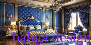 غرفة نوم ازرق و ذهبي جميلة و رائعة