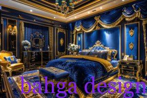 غرفة نوم ازرق و ذهبي غاية في الجمال