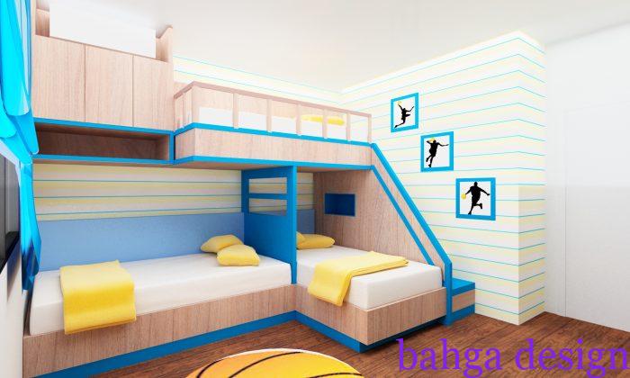 غرفة نوم اطفال 3 سراير روعة باللون الابيض و اللبنى
