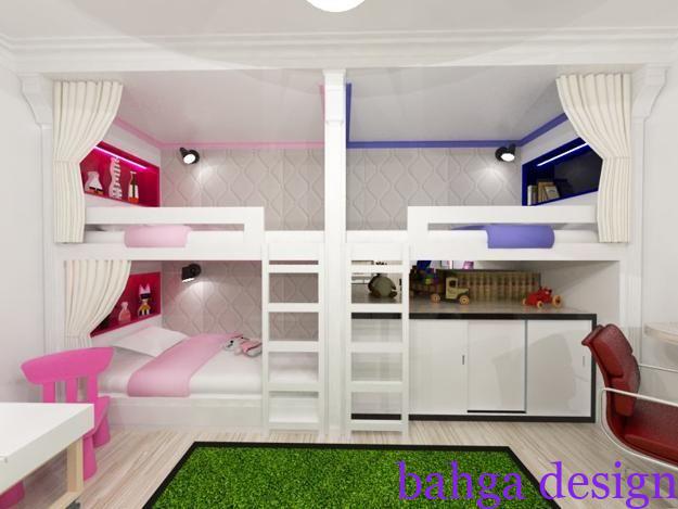 غرفة نوم اطفال 3 سراير مودرن 3 سراير باللون الابيض