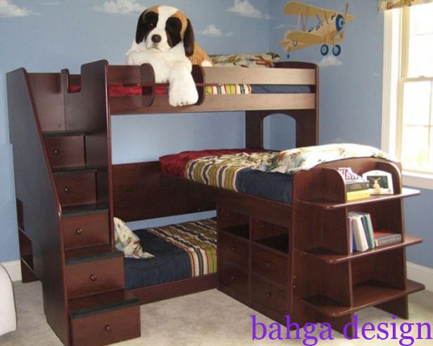 غرفة نوم اطفال بنى خشب السرير مكون من طابقين