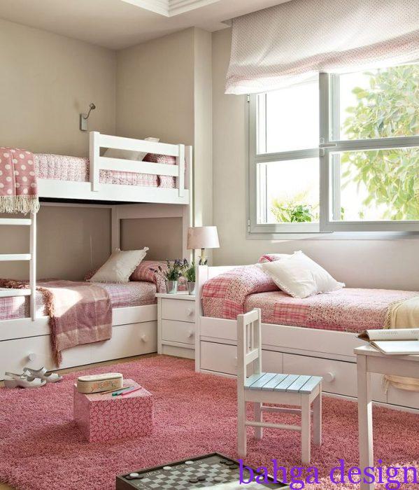 غرفة نوم اطفال ثلاثية باللون الابيض مع البينك رائعة