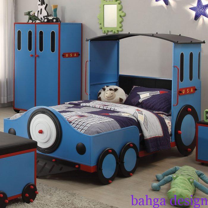 غرفة نوم اطفال جديدة مودرن السرير علي شكل قطار