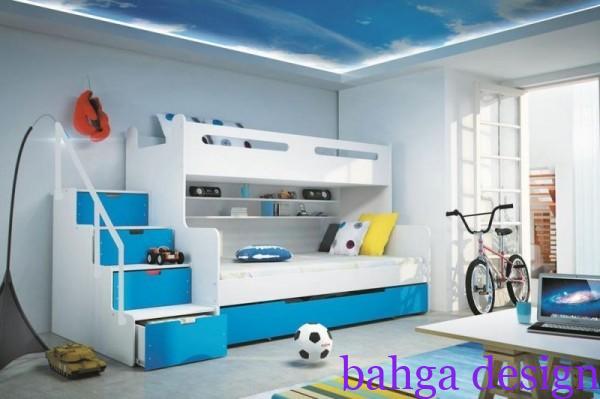 غرفة نوم اطفال جميلة خشب باللون الابيض و الازرق
