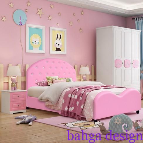 غرفة نوم اطفال خشب باللون الابيض و الروز