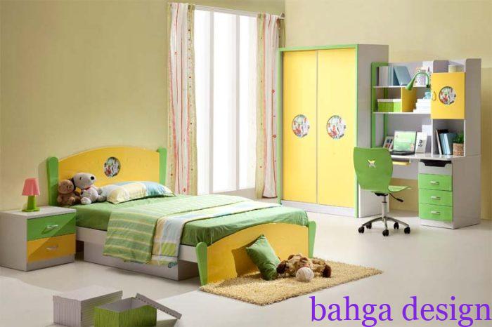 غرفة نوم اطفال خشب باللون الاصفر و الاخضر