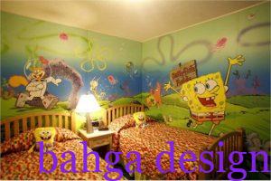 غرفة نوم اطفال رسومات بشكل سبونج بوب بسريرين