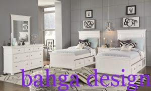 غرفة نوم اطفال رصاصي في ابيض من سريرين روعة