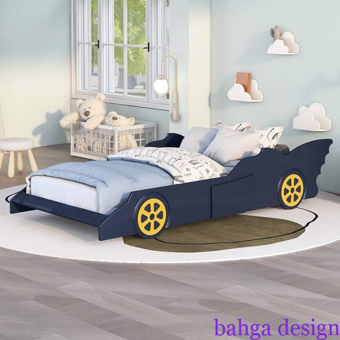 غرفة نوم اطفال علي شكل سيارة بات مان زرقاء
