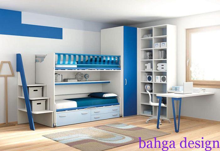 غرفة نوم اطفال عملية بسيطة باللون الابيض و الازرق رائعة