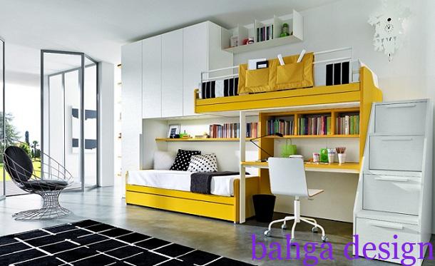 غرفة نوم اطفال عملية بسيطة باللون الابيض و الاصفر