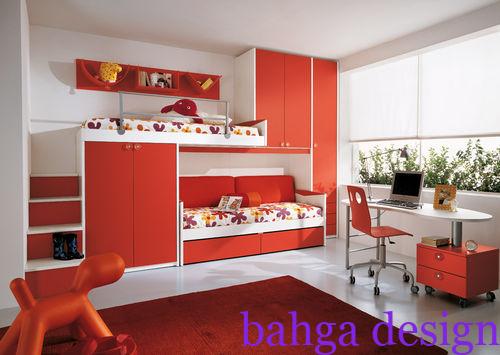 غرفة نوم اطفال عملية جدا باللون الابيض و البرتقالي شيك جدا