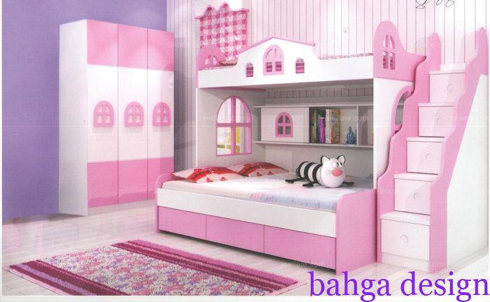 غرفة نوم اطفال عملية جدا باللون الابيض و الروز تناسب غرفة البنات