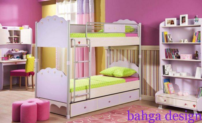 غرفة نوم اطفال عملية جدا مكونة من سريرين بشكل افقي
