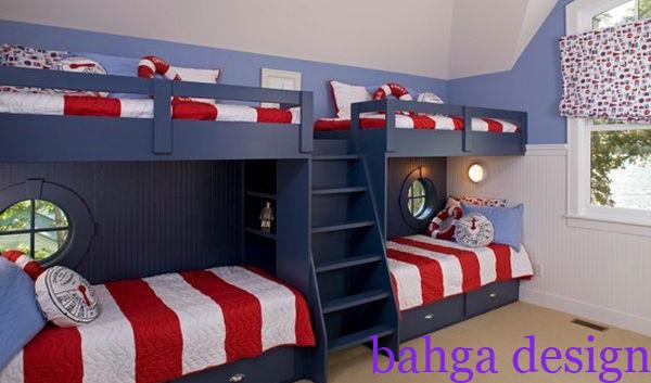 غرفة نوم اطفال عملية خشب مكونة من 4 سراير