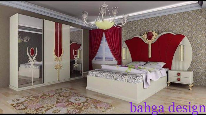 غرفة نوم حديثة للعرسان كاملة باللون الاحمر مع الابيض روعة