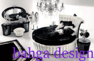 غرفة نوم دائرية كاملة باللون الابيض و الاسود