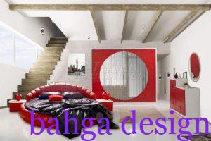 غرفة نوم دائرية كاملة باللون الاحمر و الابيض