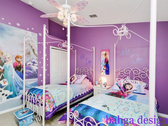 غرفة نوم للاطفال باللون الموف تناسب البنات