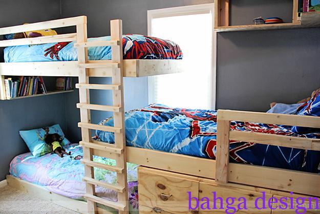 غرفة نوم للاطفال ثلاثية خشب بسيطة