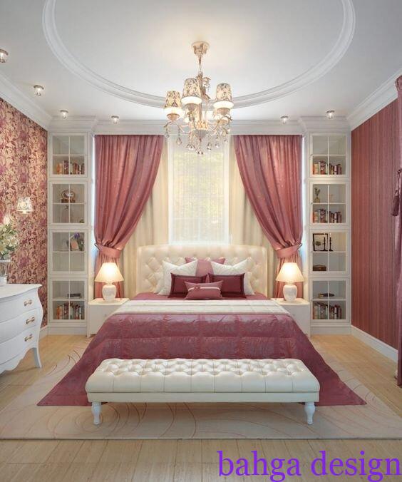 غرفة نوم هادية للعرسان باللون الابيض مع الكشمير روعة
