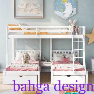 غرفةة نوم للاطفال ثلاثية باللون الابيض روعة