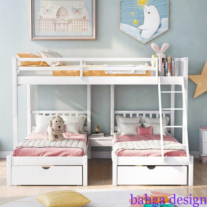 غرفةة نوم للاطفال ثلاثية باللون الابيض روعة